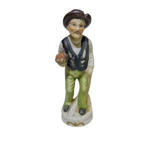 Flambro Porcelain 6.25” Figurine Vintage Gentleman‎ Cane Basket Apples Collector
